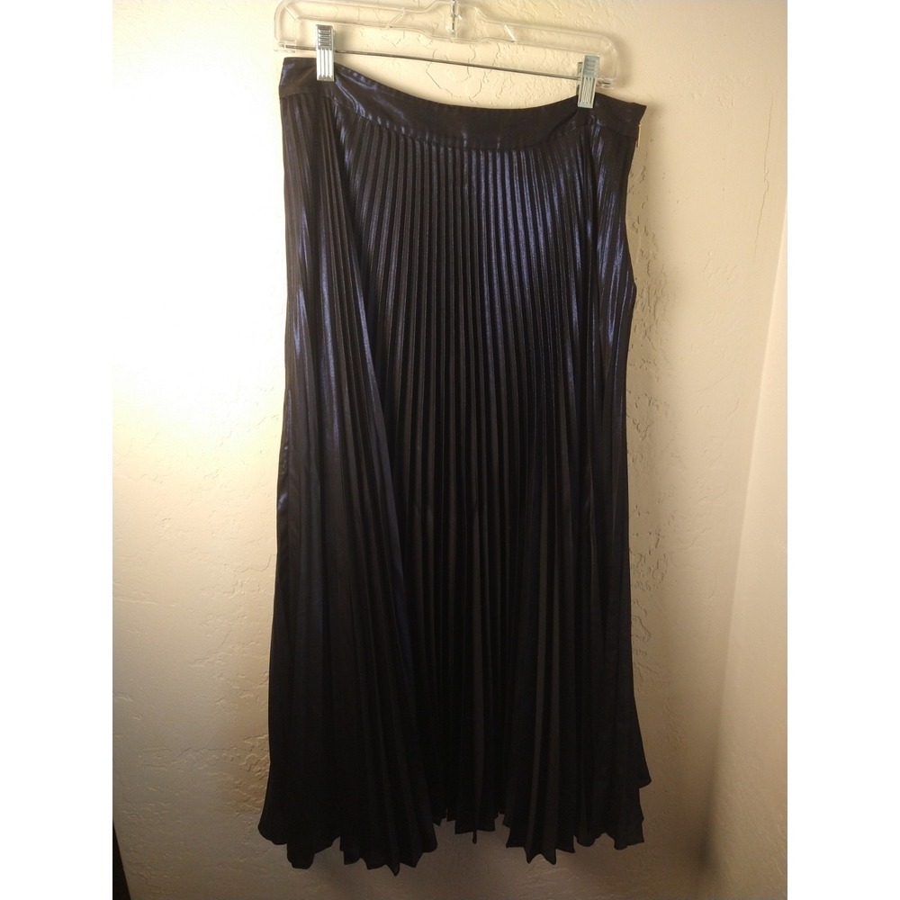 Lauren Ralph Lauren Black Label 10 Pleated Dressy Maxi Skirt Women 10 Navy Shiny